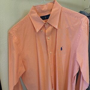 Ralph Lauren men's large, orange and white plaid long sleeve button-down shirt
